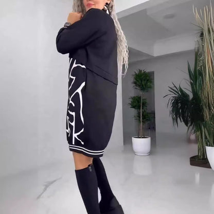 Women's Casual Dress Fake Two-piece Printing Slim Fit Long Dress